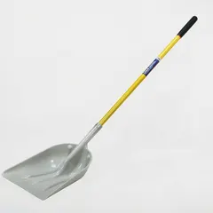 This SKILCRAFT scoop shovel features a #12 plastic blade with a 14-1/4 in width and 12-gauge thickness, reinforced by two ribs. Suitable for moving bulk materials such as grain, sand, or snow in light- to medium-duty industrial and facility maintenance tasks.