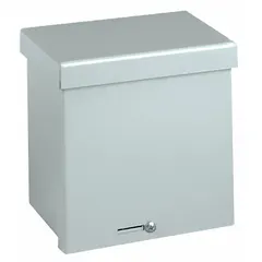 This WIEGMANN steel enclosure measures 8 x 8 x 4 inches and is rated NEMA 3R for outdoor use where protection against rain and sleet is needed. It features a solid galvanized cover secured with screws and includes knockouts for cable entry. Suitable for housing electrical controls, terminals, and wiring in industrial, commercial, and utility applications.