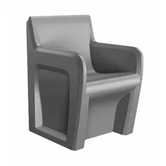 Floor-mount single-seat arm chair with a gray polyethylene seat. Seat height is 18 inches. Suitable for commercial and industrial break rooms, waiting areas, and control rooms where easy-to-clean seating is needed.