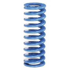 Cylindrical die spring made from silicon wire with closed, ground ends. Each spring measures 1 inch in length with a 0.38-inch outer diameter. Supplied in a 10-pack. Suitable for stamping dies, metal forming, and tooling applications requiring high-load, compact spring force under repeated compression cycles.