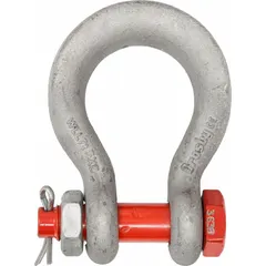 This wide-body anchor shackle is designed for lifting applications where a larger between-eye dimension is required to accommodate slings or multiple connections. With a working load limit of 14,000 lb and a width between eyes of 1 1/4 in, it provides clearance for rigging components. Suitable for general rigging and heavy lifting tasks.