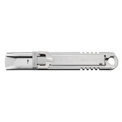 OLFA Safety Knife: 5 1/2 in Overall Lg, Textured, 3/4 in Overall Wd, Metal, Silver - Automatic Retracting Utility Knives