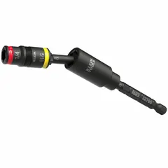 This SAE flip impact socket features a 1/4 in drive size and offers two socket sizes (1/4 in and 5/16 in) in a single tool. The 6-point standard configuration provides secure engagement with fasteners. Suitable for use with impact wrenches or drivers in general fastening applications.