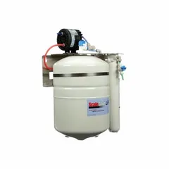 This reverse osmosis water filter system reduces objectionable odors in water. It produces up to 75 gallons per day and includes a permeate pump for improved efficiency. The unit has an overall height of 17 3/4 inches. Suitable for point-of-use water treatment applications where odor reduction is required.