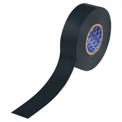 Solid black floor marking tape, 2 inches wide by 100 feet long, with a 22 mil thickness. Polyester backing material provides resistance to wear from foot traffic and wheeled equipment. Suitable for marking aisles, hazard zones, and storage areas in industrial environments.