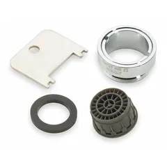Metal laminar flow outlet with chrome finish. Features a 15/16"-27 male connection and includes a key for installation. Designed for faucet applications requiring controlled, non-splashing water flow.