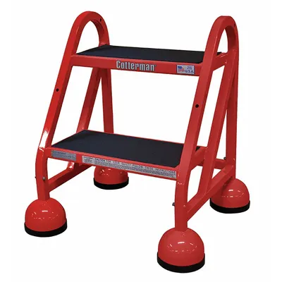 COTTERMAN Step Stool: 18 in Overall Ht, 450 lb Load Cap, 2 Steps, Steel - Ultra-Stable Rolling Step Stools