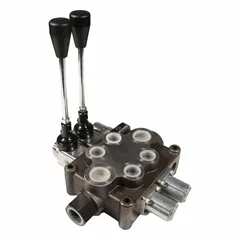 This four-way, three-position manual spool monoblock valve features a Tandem Center and spring-centered spool that returns to neutral when released. It is used for directional control in hydraulic systems, suitable for load-holding and sequencing applications in mobile and industrial equipment.