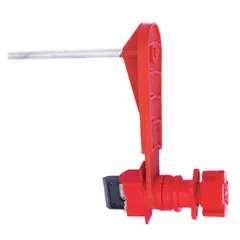 This universal valve lockout is constructed from nylon and steel, with a 6-inch blocking arm height. It is designed for valve handles up to 1.63 inches wide, securing valves against accidental operation during maintenance in industrial lockout/tagout procedures.