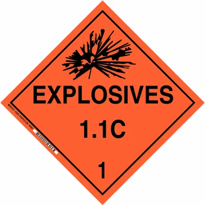 BRADY DOT Container Placard: Explosives 1.1 C 1 - Class 1: Explosives