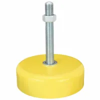 This vibration-damping male leveling mount features an M16x1.5 threaded stud, 123 mm length, and 2000 daN load capacity. It has a yellow zinc-plated finish and round base. Used for leveling and reducing vibration transmission on industrial machinery, conveyors, and packaging equipment