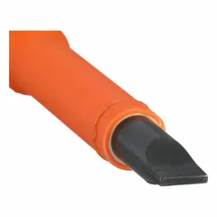 This insulated slotted screwdriver features a 1/4 in tip and long length for accessing recessed screws. The blade is induction hardened steel for wear resistance, and the cushion grip handle provides comfort during use. Designed for electrical work where protection against shock is required.