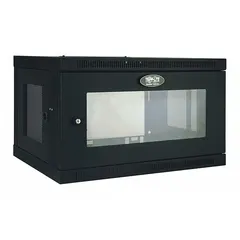 6U wallmount rack enclosure for 19-inch rack-mount equipment. Features a clear acrylic front door for equipment visibility. Designed for vertical wall installation in space-constrained locations.
