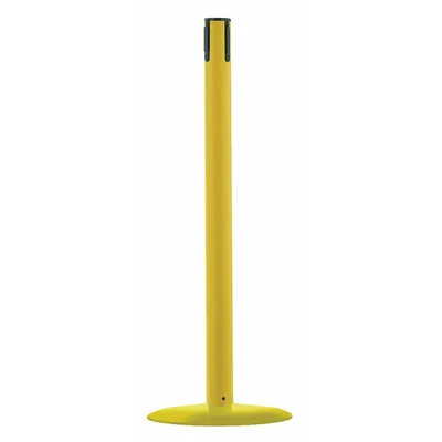 TENSABARRIER Single Belt Receiver Post: Round Flat, 37 1/2 in Post Ht, Yellow, Plastic - Flat-Base Receiver Posts for Retractable Belt Barriers
