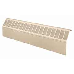Steel cabinet for double-row hydronic baseboard heating elements. Beige finish, 36 in length, 20 in height, 5-5/16 in depth. Includes one partial backplate. Used to enclose heating elements in hydronic heating systems.