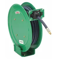 Spring Return Hose Reel: 35 ft (3/8 in I.D.), 1/4 in MNPT, 300 psi Max Op Pressure, Brass, Green (MPN 45UZ34)