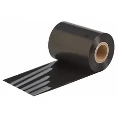 Black resin ribbon, 3 1/4 in x 984 ft, for THT 3" Core Printers and BBP72-34L printers. Scratch-resistant and RoHS compliant. Used for printing durable labels in industrial environments such as asset tracking, cable marking, and safety labeling.