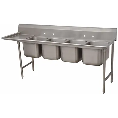 ADVANCE TABCO Scullery Sink: 4 Bowls, 42 in Overall Ht, 133 in Overall Lg - Four-Bowl Freestanding Kitchen & Bar Sinks without Faucets