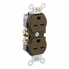 General purpose duplex receptacle rated 15 A at 250 V AC with NEMA 6-15 configuration, 2-pole/3-wire design, and brown housing. Suitable for powering equipment requiring a 250 V, 15 A connection in commercial and industrial settings.