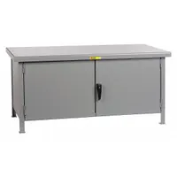 This fully assembled steel cabinet bench provides a 72 by 36-inch work surface with a 3,600 lb load capacity. The single enclosed compartment offers secure storage for tools and supplies. Suitable for industrial workstations, maintenance areas, and assembly lines