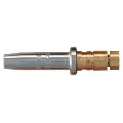 Size 4 cutting tip for machine torches, designed for use with propylene gas. Cuts mild steel from 2 1/2 to 4 inches thick. Suitable for industrial fabrication and heavy plate cutting.