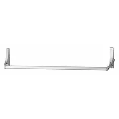 This rim-type exit device features a crossbar push bar style and is constructed from aluminum. It is ADA compliant and designed for doors up to 44 inches wide. Suitable for commercial egress applications requiring a reliable, code-compliant panic hardware solution.