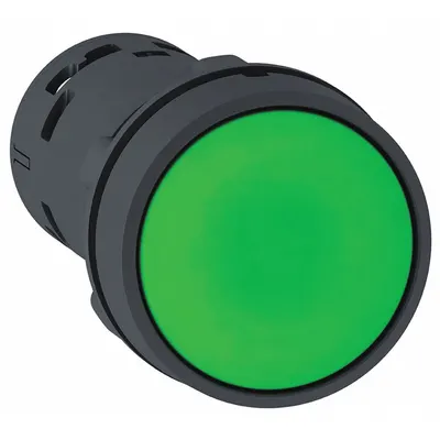 SCHNEIDER Flush Push Button: Green, 22 mm Mounting Size, Non-Metallic - Flush-Mount & Recessed Push-Button Operators