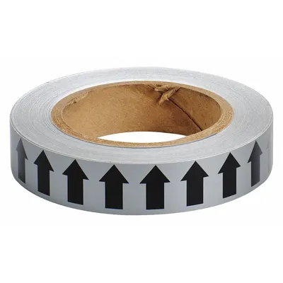 BRADY Pipe Marking Tape: Gray, Black, 1 in Wd, 90 ft Roll Lg, Vinyl, 1 in Roll Wd - Pipe Marker Directional Flow Arrow Banding Tape