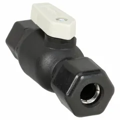 One-piece polypropylene ball valve with straight pattern and sweat x sweat connections. Lever handle for manual on/off flow control. NSF 51 compliant for applications requiring this certification.
