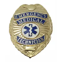 HEROS PRIDE Metal Badge: Emergency Medical Technician, 2 1/8 in x 3 in, Gold, Metal, Badge (MPN 4182G)