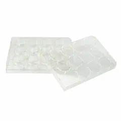 This 12-well cell culture plate is made of natural polystyrene with square wells, each having a 6.76 mL capacity and an 85 mm diameter. The plate is sterile and suitable for general cell culture applications in laboratory settings where RNase/DNase-free conditions are not required.
