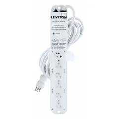 Healthcare power strip with 6 outlets, 15 ft cord, 20 A current, and 644 J surge protection. White finish with 5-20P plug. Screw mounting style for secure installation in medical environments where reliable power distribution is required.