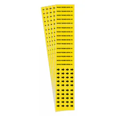 Yellow adhesive pipe marker with black legend reading 'Medium Pressure Natural Gas' and directional arrows. Designed for pipes with outer diameter of 3/4 inch and smaller. Sold in a pack of 5. Used to identify medium pressure natural gas lines in piping systems.