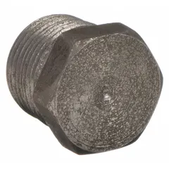 Steel threaded plug for sealing open ends in medium-pressure piping systems. Rated for 300 psi at 150°F. Suitable for use in steam, water, gas, and oil lines.