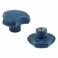 ELESA Hand Knob: 3 Point, M10 Thread, Blind Hole, RAL 5001 Blue, Plastic, SS Thread, 50 mm Dia (MPN 195476)