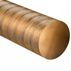 Ultra-wear-resistant bronze rod with 2-3/4 in outside diameter, 12 in overall length, outside diameter tolerance +0.053/+0.083 in, yield strength 38,000 psi, and Rockwell Hardness B90. Suitable for heavy industrial applications such as forming dies, bushings, wear plates, and guide rails in high-load, low-friction environments.
