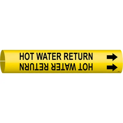 BRADY Pipe Marker: Hot Water Return, Yellow, Black, Fits 4 to 6 in Pipe O.D. - Hot Water Return Snap-On Pipe Markers