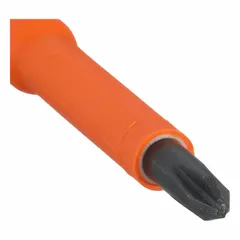 Insulated Phillips screwdriver with #1 tip size and cushion grip handle. Designed for electrical work where shock protection is required, such as tightening terminal screws on panels or junction boxes. Not ESD safe and not tether capable.