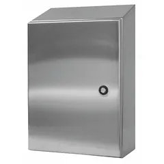 This WIEGMANN enclosure is constructed from 304 stainless steel and measures 24 x 24 x 8 inches. It features a hinged cover with a 1/4-turn latch closure and is rated NEMA 12/13/3R/4/4X for indoor or outdoor use where protection from dust, water, and corrosion is required. Knockouts are not included. Typical applications include housing electrical controls, terminals, and instruments in industrial environments.