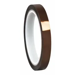 Polyimide film tape with acrylic adhesive, rated for 600 V. 3 mil thick, 36 yd length. Used for high-temperature electrical insulation in coil winding, transformer wrapping, and capacitor protection.