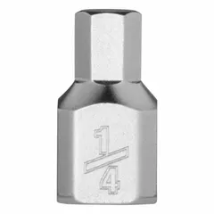 This hex bit socket features a 1/4 in drive size and a 1/4 in hex tip with a fixed insert design. Overall length is 51/64 in. Suitable for driving hex-head fasteners in assembly, maintenance, and repair tasks using power tools or hand drivers.