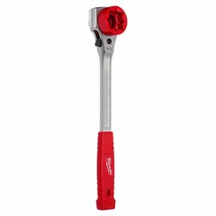 This steel, natural-finish SAE 4-in-1 ratcheting box end wrench features a 4-point design with head sizes of 1 in, 3/4 in, and 1 1/8 in, and an overall length of 13 1/2 in. The ratcheting mechanism allows for efficient tightening and loosening of fasteners in confined spaces, commonly used in maintenance, construction, and mechanical tasks.