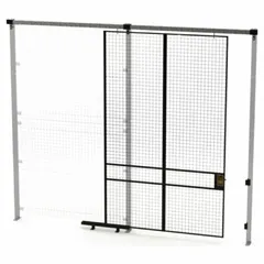 Steel slide door with black powder-coated finish, part of the quick-assemble woven-wire partition system. Measures 10 ft high by 6 ft wide by 1 3/4 in deep. Provides secure access for enclosures in warehouses and industrial settings.