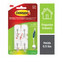 COMMAND Hook: 3/8 lb Wt Capacity, 1 Points per Hook, White, 1 3/16 in Overall Ht, 4 PK (MPN 17067-HWESF)