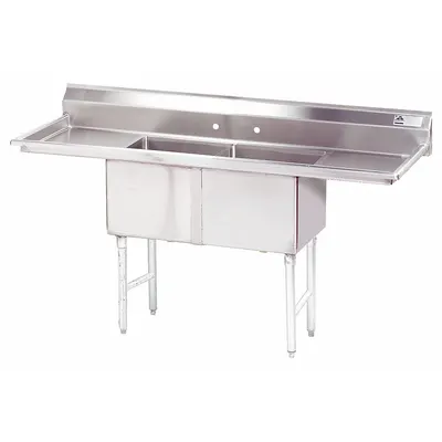 ADVANCE TABCO Scullery Sink: 2 Bowls, 43 in Overall Ht, 96 in Overall Lg - Two-Bowl Freestanding Kitchen & Bar Sinks without Faucets