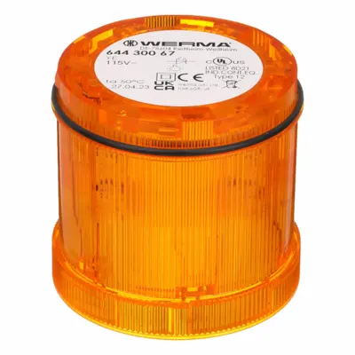 WERMA Tower Light Module: Steady, 115V AC, Yellow, 70 mm Overall Dia, 66 mm Overall Ht - Steady Light Modules