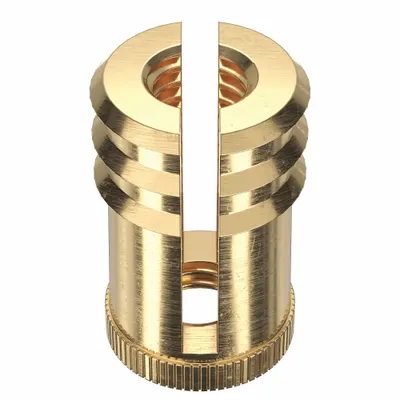 E-Z-LOK Finsert: #10-32 Thread Size, 9/16 in Overall Lg, 11/32 in Dia, Brass, Plain - Finned Press Fit-Inserts