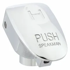Chrome-plated brass push button handle for Speakman Metering Series faucets. Designed for hot water temperature use. Includes indexes. Suitable as a replacement handle in commercial or institutional restroom applications requiring metered hot water flow.