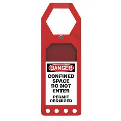 White single-part tag for marking confined spaces or danger areas where permit-required entry is prohibited. #12 size tag with legend on one side only; fastener not included. Used in lockout/tagout procedures to indicate that entry is not allowed without authorization.