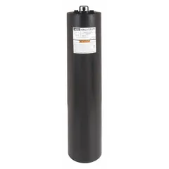 Piston accumulator with 241 cu in total volume and 231 cu in fluid volume. Maximum flow 397 gpm. Connection size 1-5/8-12 (#20). Rated for oil service from -20 to 165°F. Used in hydraulic systems for energy storage, pressure surge dampening, and fluid volume compensation.